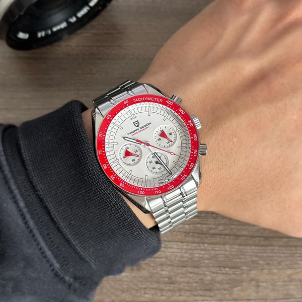 

wristwatches pagani design v5 2023 men s watches 100m waterproof date speed chronograph quartz vk63 ar sapphire mirror full steel watch 2304, Slivery;brown