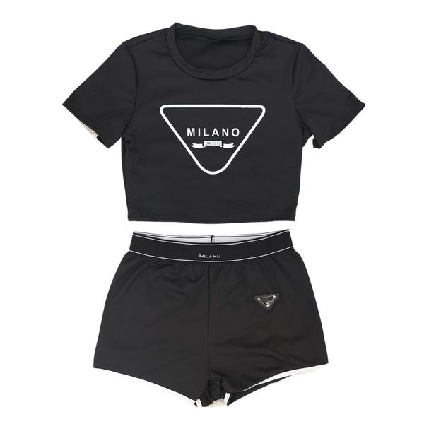

Tracksuits Women Designer Two Piece Set Letter Print Bare Navel Sexy Short Sleeve T-shirt Shorts Casual Sports Round Neck Outfits Solid Jogging Suit s