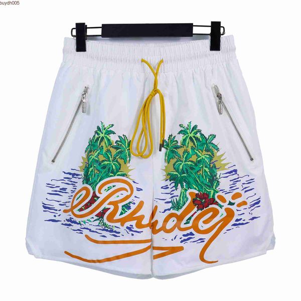 

3tmu 2023 men's shorts fashion brand rhude summer new coconut water ripple letter printing loose casual men's and women's spo, White;black