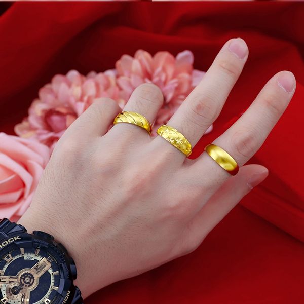 

women men ring band traditonal 18k yellow gold filled classic solid simple style male female finger ring gift, Golden;silver