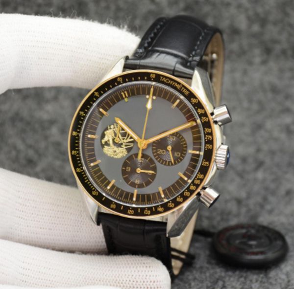

luxury men's quartz sport battery watch eyes on the stars limited edition two tone gold and black dial stainless steel professional div, Slivery;brown