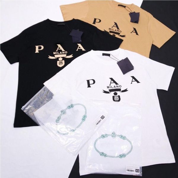 

italy paa brand fashion pure cotton t shirt mens woman clothing letter printing black white gray color casual jumper triangle graphic
