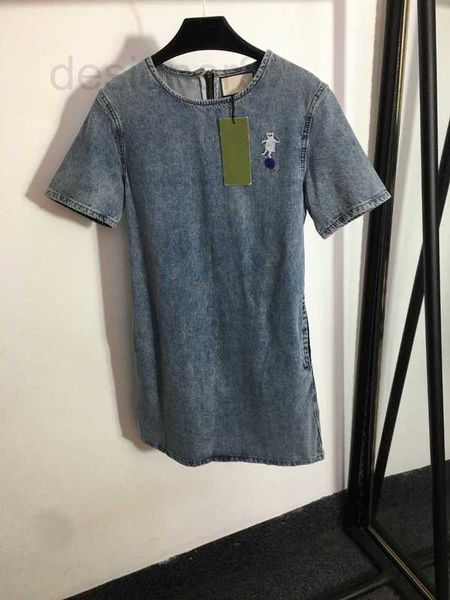 

casual dresses designer 23ss short-sleeved women dress summer womens designer clothing embroidered bear crew neck short sleeve denim 1q3z, Black;gray