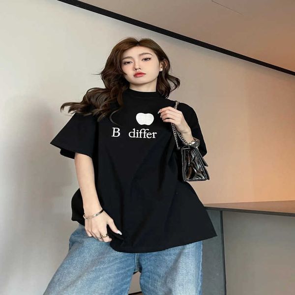 

womens designer t shirt high edition family early spring summer oversize classic apple embroidery loose sleeve t-shirt, White
