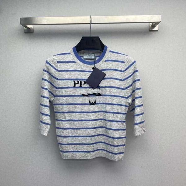 

designer summer women t shirt shirt family letter stripe knitted half sleeve pullover spring/summer 2023 low key temperament versatile women, White;black