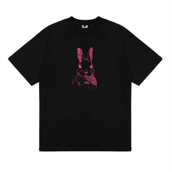 

womens designer t shirt high edition 2023 summer rabbit letter print loose sleeve t-shirt for men women, White