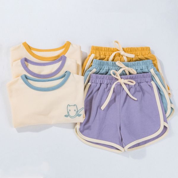 

clothing sets summer toddler girls' track and field suit 2 pieces casual baby clothing short sleeve t-shirt children's clothing bo, White