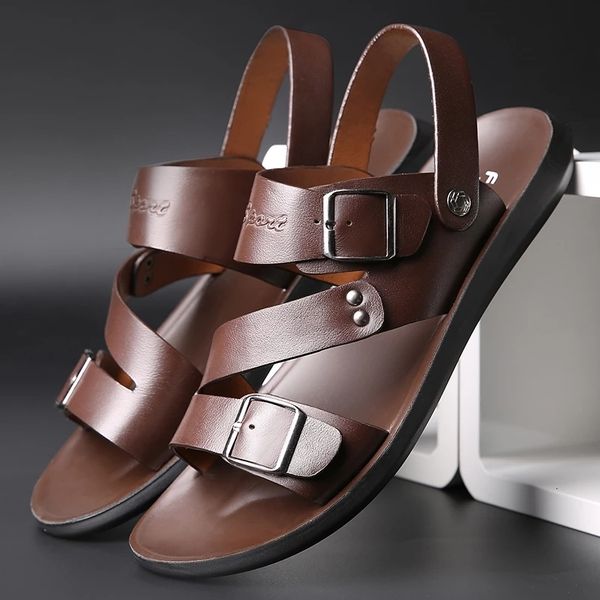 

sandals men double buckle summer shoes plus size beach 230410, Black