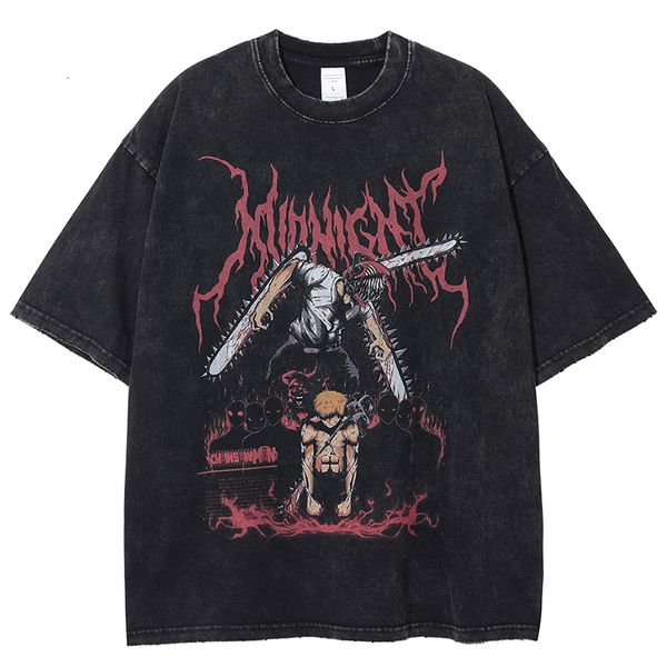 

women's tshirt anime graphic tshirt chainsaw man vintage washed men oversized hip hop streetwear summer harajuku cotton tees 230410, White