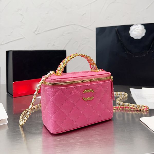 

classic mini makeup bag leather spread seam handle handbag hardware metal chain inner strap mirror oblique span shoulder bags designer mobil