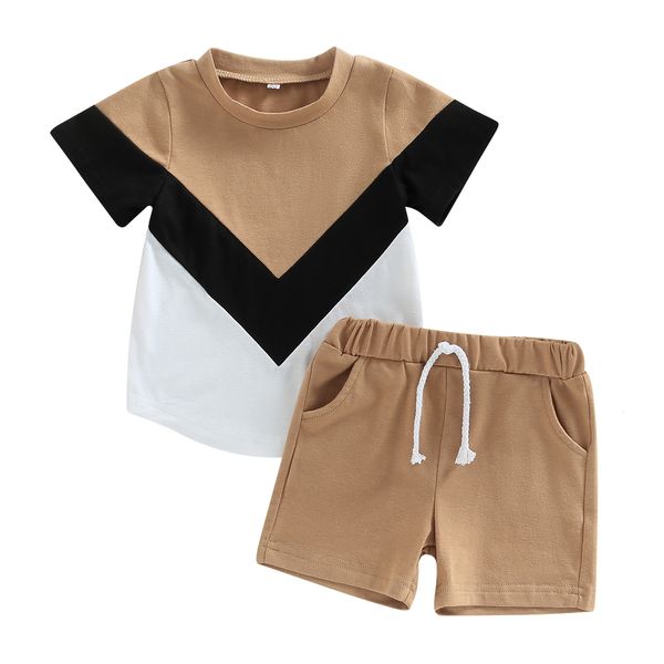 

clothing sets baby baby boy shirt pants short sleeves round neck patch colorful mini drawstring pants 2pcs set 6m-4t 230410, White
