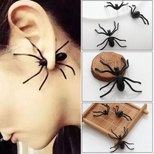 

new fashion accessories halloween decoration 1piece 3d creepy black spider ear stud earrings for haloween party diy decoration home decor k7, Silver
