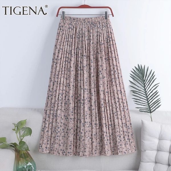 

skirts tigena chiffon long pleated leather women's fashion summer flower printing holiday a line high waist maxi leather women's a, Black