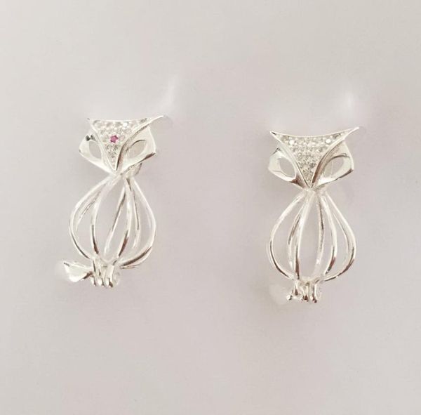 

gemstudded 925 silver fox locket cage sterling silver with shiny gems can hold 9mm pearl bead cage pendant fitting1766068