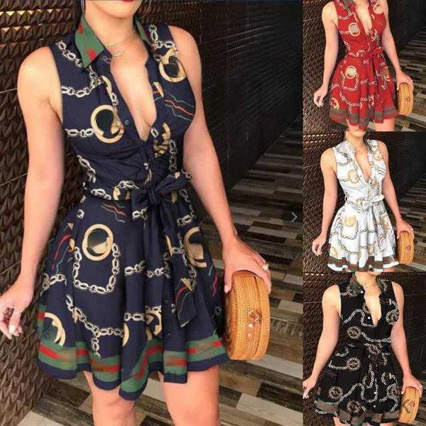 

summer women lace up button down chain printed lapel neck party dress bandage shirt dress 3xl plus size women designer clothes m230410, Black;gray