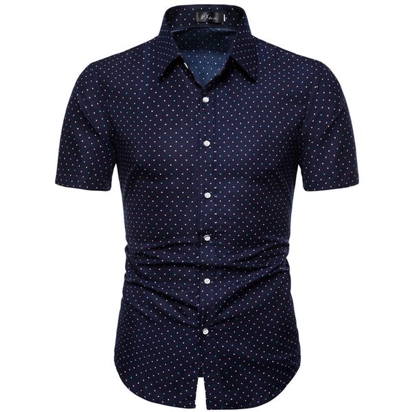 

men's casual shirts -5xl dot-print business casual shirts for summer short sleeve regular large size formal clothing mens office butto, White;black