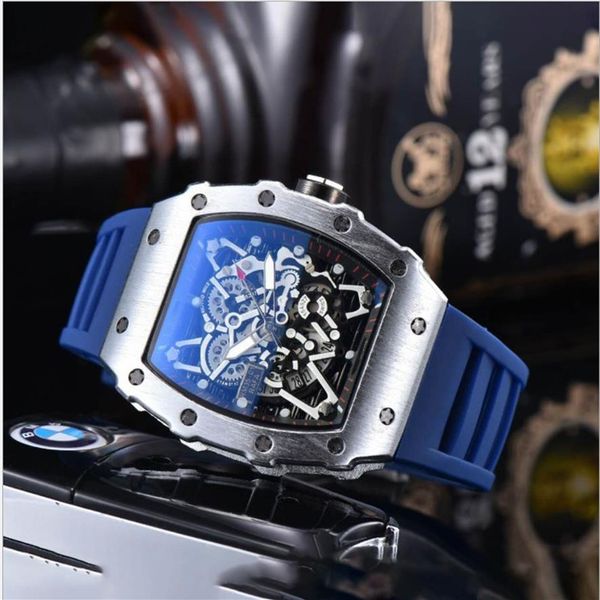 

2021 new fashion miller men watch casual hollow silica gel with quartz with ghost head drill watches military waterproof wrist200g, Slivery;brown