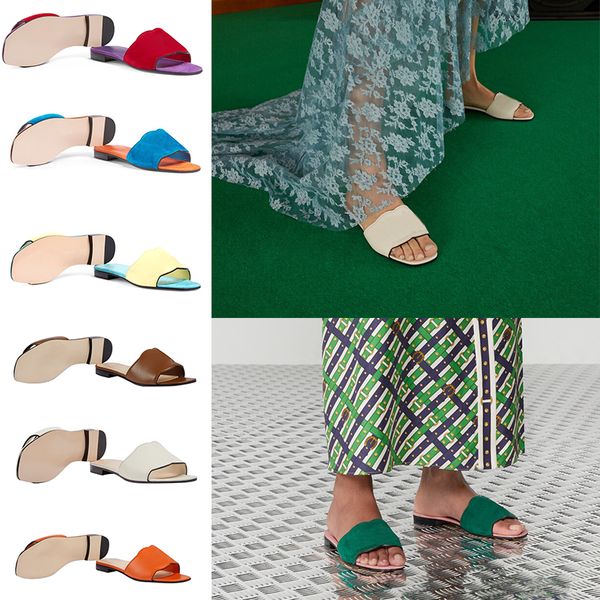 

retro sandals solid womens designer slippers ladies light blue cartoon orange white oran open toe slide genuine soft leather metal drill buc, Black