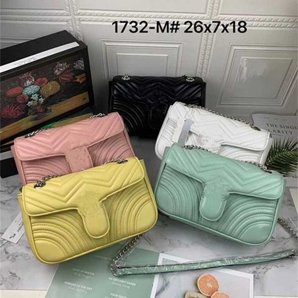 

2023 fashion women's bag single shoulder crossbar makaron chain cover bag-1732