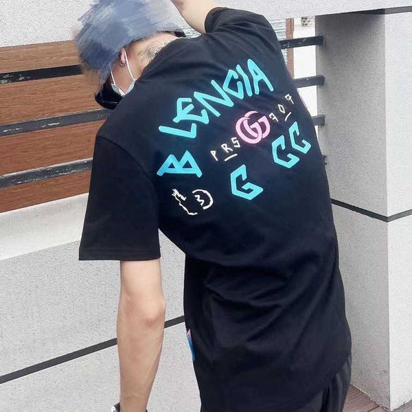 

womens designer t shirt shirt differentiate market high edition front back printed sleeve t-shirt personalized couple loose top, White;black