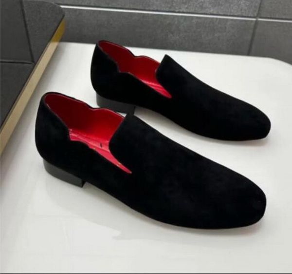 

luxury brand red sole mens trendy casual shoes fashion red bottoms shoes mens suede leather size 38-47 designr business dress shoes loafers, Black