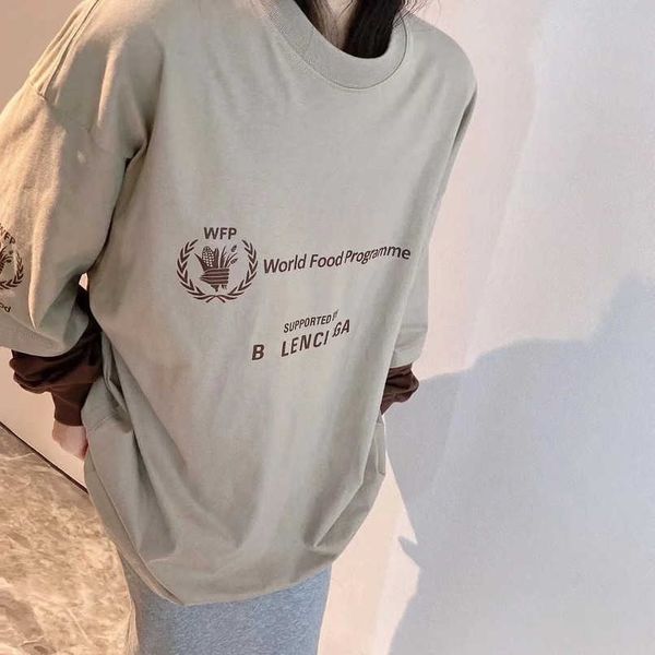 

designer summer women t shirt correct version family grain exclusive wfp spliced foam print fake two piece long sleeve t-shirt, White;black