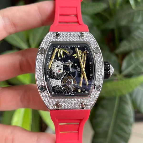 

watch luxury watches richa milles panda mens and womens fullautomatic mechanical watch with diamond inlaid hollow tourbillon fashionable tap, Slivery;black