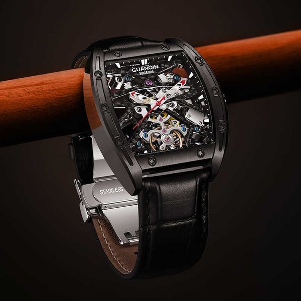 

luxury milles swiss crown qin watch men's business square fully automatic mechanical watch waterproof hollow out richards men's wr, Slivery;black