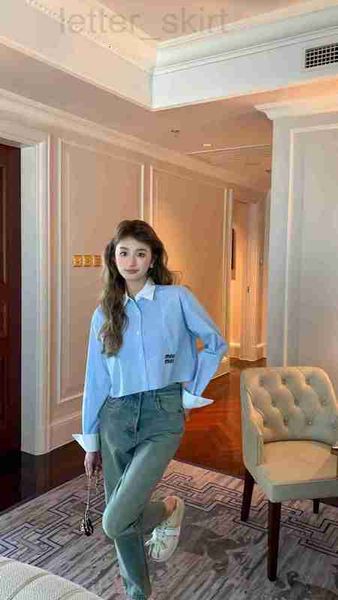 

women's polos designer 23 spring/summer new stripe contrast polo embroidery letter decoration long sleeve short shirt qo73, White