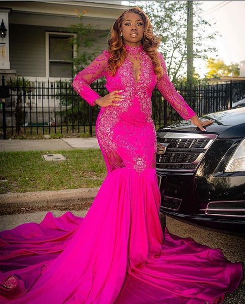 

2023 april aso ebi fuchsia mermaid prom dress lace beaded evening formal party second reception birthday engagement gowns dresses robe de so, Black