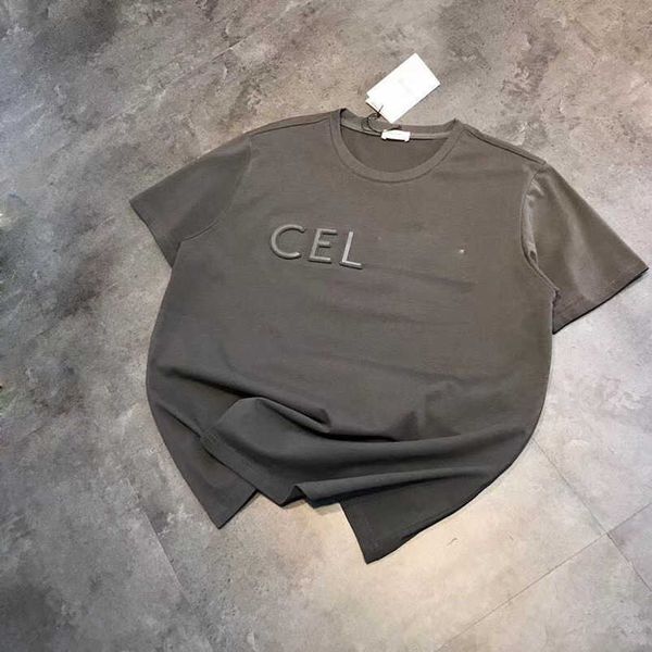 

womens designer t shirt shirt steel print stereo embossed letter solid loose t-shirt spring/summer couple versatile top, White