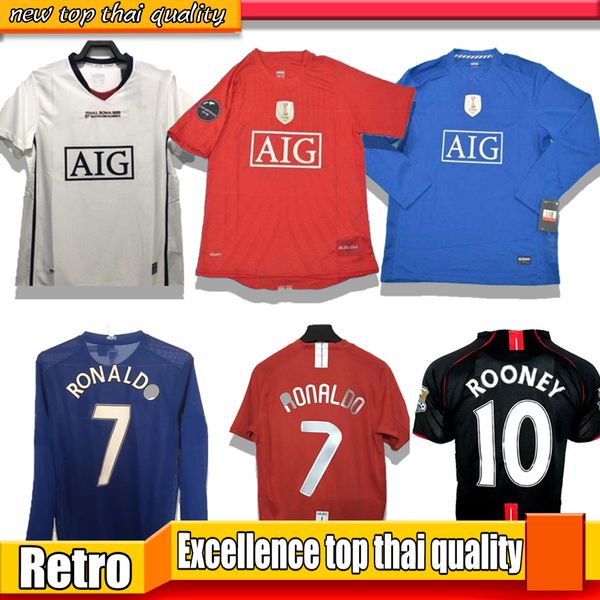 

06 07 08 09 manchester retro soccer jerseys man ronaldo united classic vintage scholes utd 2006 2007 2008 2009 rooney football shirt giggs m, Black;yellow
