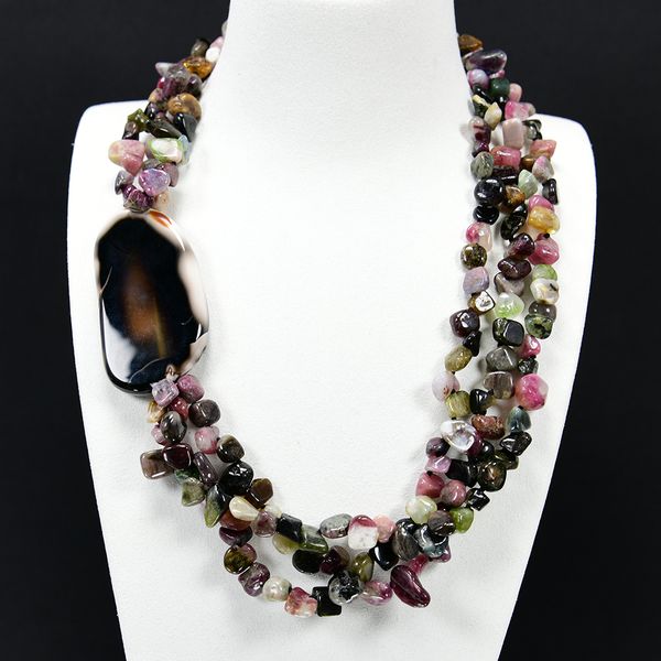 

beaded necklaces 3 strands natural drilled mix color tourmaline agate necklace peandant 20'' muti strands necklace handmade lady g, Silver