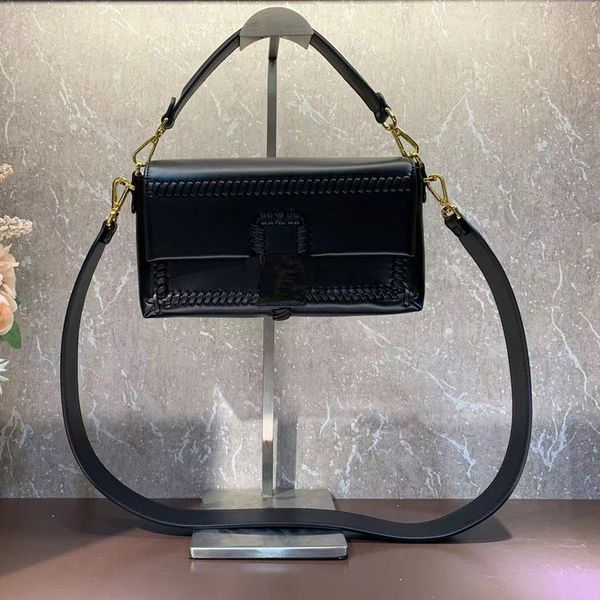 

sheepskin cross body bags woven shoulder handbags wide shoulder strap leather handle fashion hardware letter magnetic hasp hollow out large