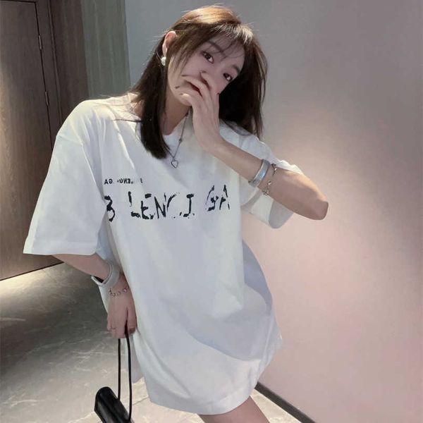 

2023 womens designer t shirt tracksuit shirt correct version family mirror series watermark inverted embroidery letters loose sleeve t-shirt, White;black