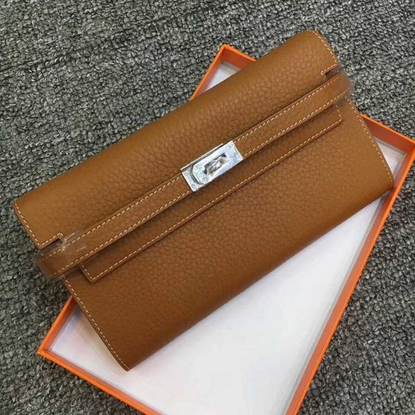 

2023 spring new layer cowhide lychee pattern long wallet women's leather handbag