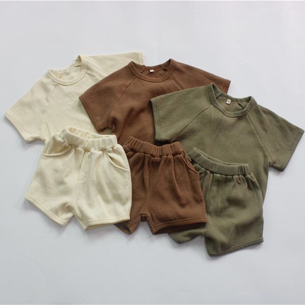 

clothing sets children's clothing set 1-6 year old baby boys and girls' clothing set waffles short sleeve t-shirtkorean summer 230, White