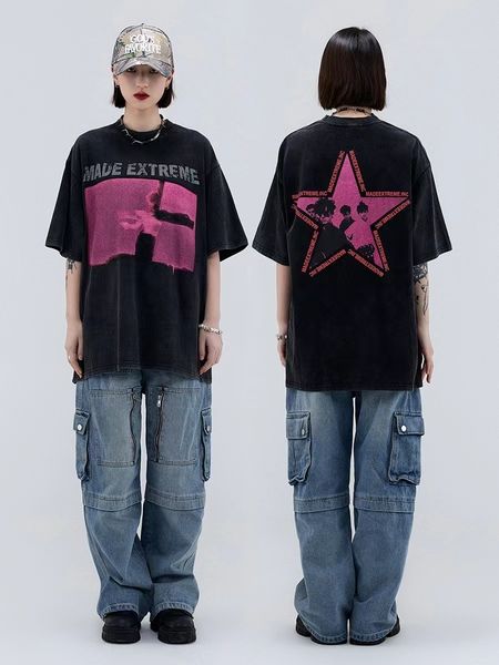 

women's t-shirt ins street style t-shirt for men and women loose european american vintage fashion summer sleeve tee girls black 230410, White