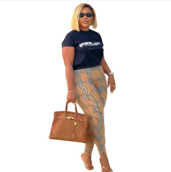 

fashion women summer tracksuits casual two piece outfits letter printed trousers daily t shirt pants set, Gray