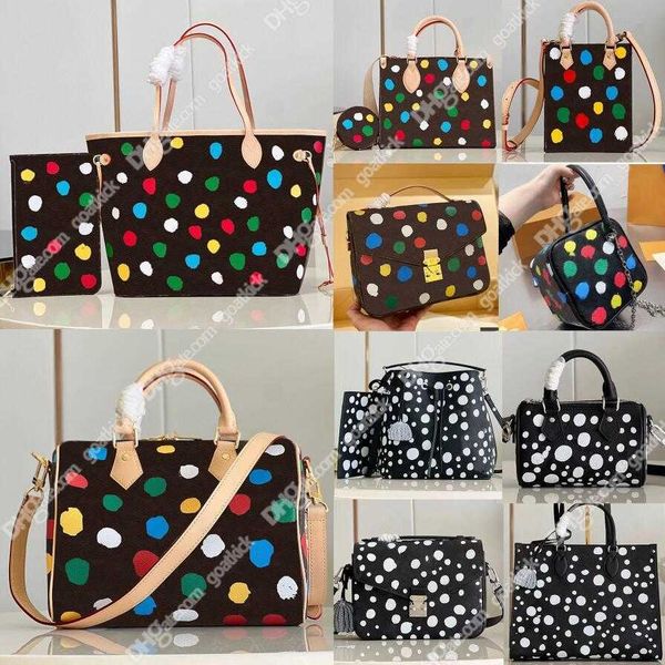 

2023 luxury brand luxury yayoi kusama tote bag collection multi pochette 3d painted dots print colorful speedy 25 handle bag designer yk acc, Black