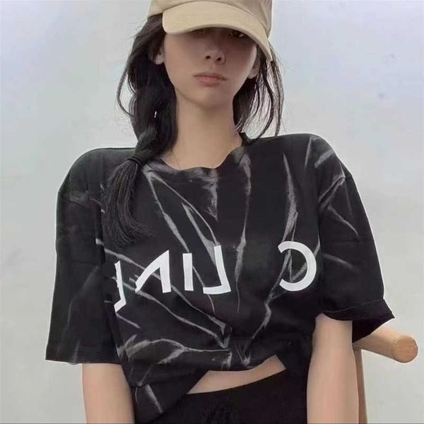 

2023 new designer womens t shirt high-end shirt correct version letter printing heavy washing tie dyeing process loose sleeve t-shirt, White