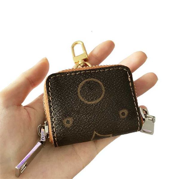 

new internet celebrity bluetooth earphone case pendant leather vintage double zipper bag car keychain gift