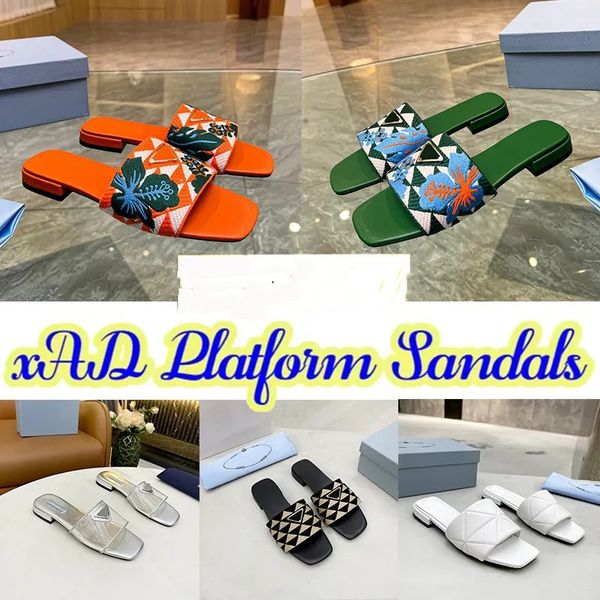 

embroidered fabric slides inverted triangle slippers metal buckle embroidery mules womens home prad flip flops casual sandals summer leather, Black