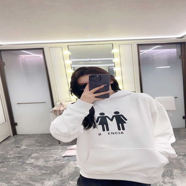 

luxury designer women t shirt shirt high edition front double hand back flag print oversize terry hoodie, Black