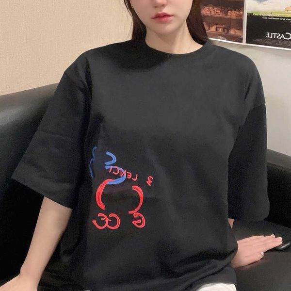 

womens designer t shirt tracksuit shirt correct version differentiates market personality versatile embroidery print sleeve t-shirt loose te, White;black
