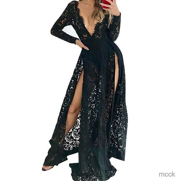 

casual dresses feitong 2019 women lace maxi dress elegant floor length party dress new arrival m230411, Black;gray