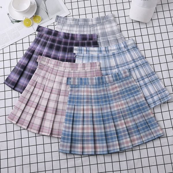 

skirts plaid skirt pleated high waist womens summer aline korean academy style school girls eam dance apparel mini sprint 230410, Black