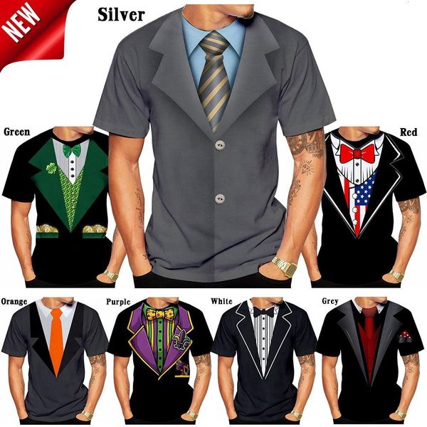 

men's t-shirts funny suit 3d t-shirt tuxedo bow print summer casual street clothing short sleeve 230410, White;black