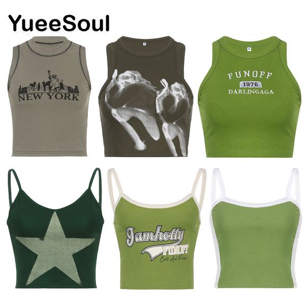 

camisoles tanks green crop 2023 letter print sleeveless halter women tank y2k aesthetic fashion casual e girl corset 220410, Black;white