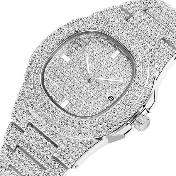 

2021 mens watch shinning diamond wacth iced out watches stainless steel men quartz movement montre watch gift party watches wristw188z, Slivery;brown
